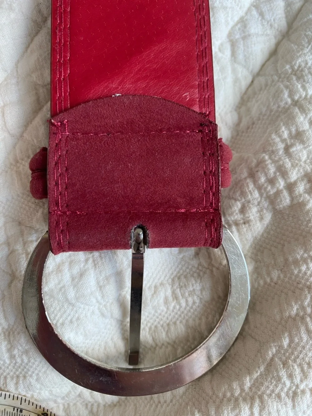 Retro 1980s style wide Burgundy Merlot Red Suede Women's Belt Silver Buckle 32”